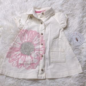 Burt’s Bees Baby Cream Corduroy Pink Flower Front Pocket Dress Size 3-6 Months